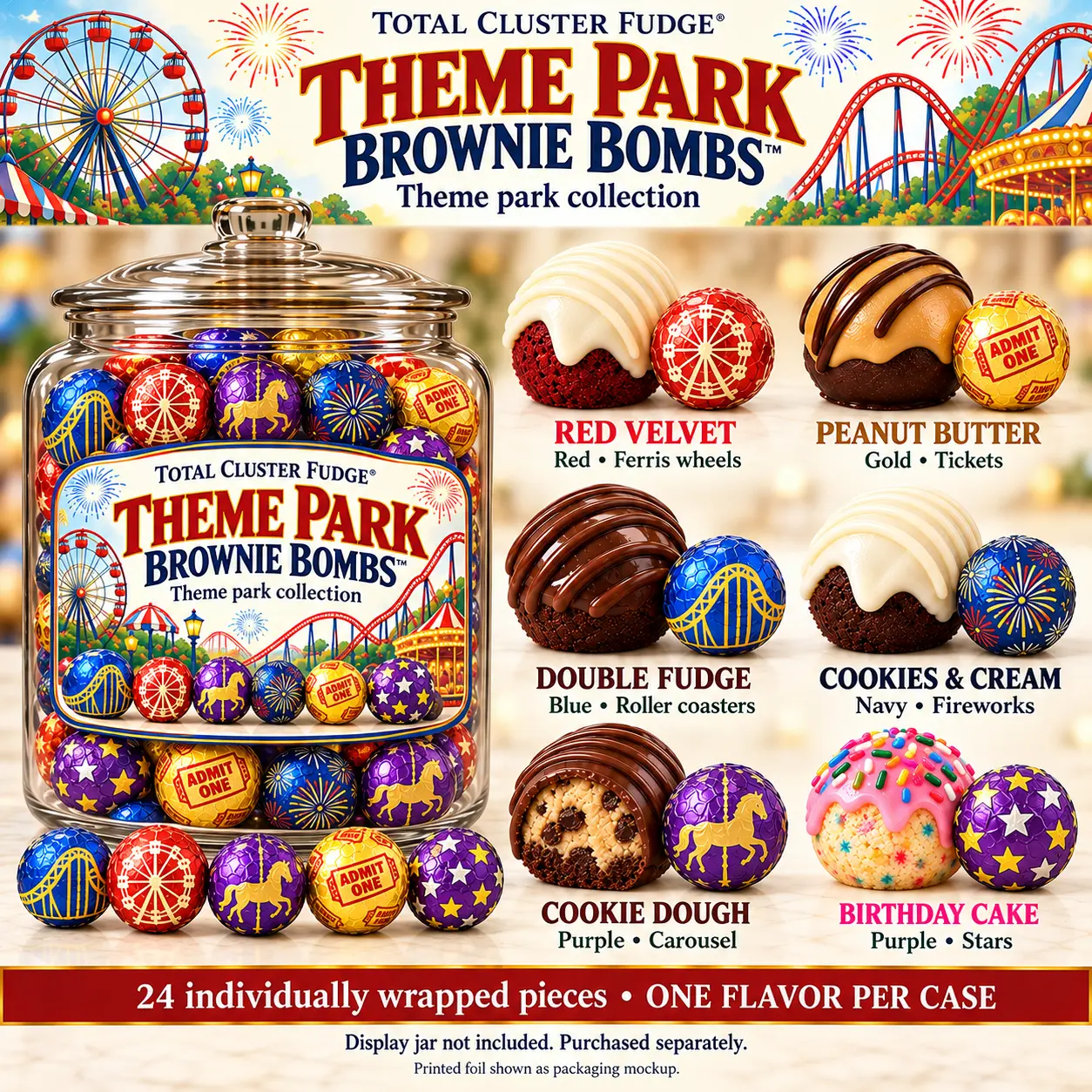 Theme Park Brownie Bombs collection with six flavor options