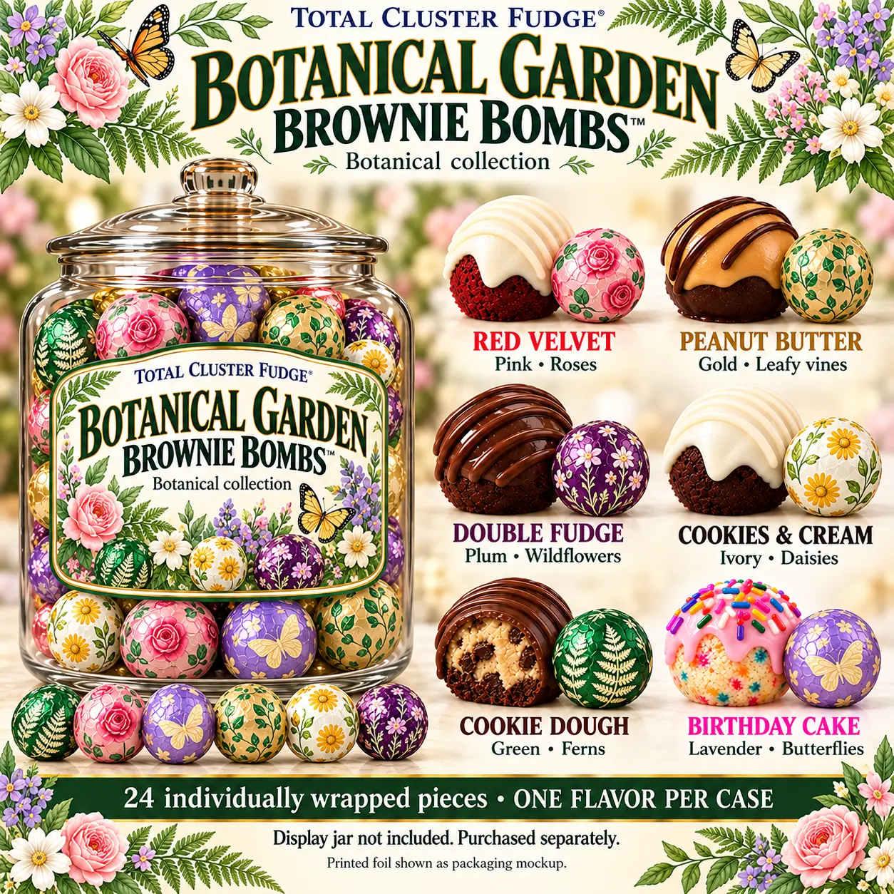 Botanical Garden Brownie Bombs collection with six flavor options